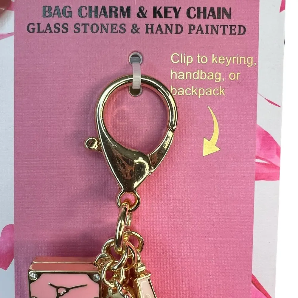 Piper K Viral Paris Travel Bag Charm & Keychain NWT Gold Pink Bling - Picture 3 of 6
